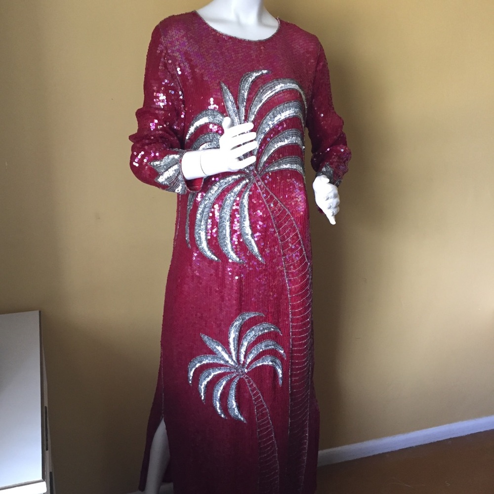 Vintage cranberry silk sequin caftan/dress.